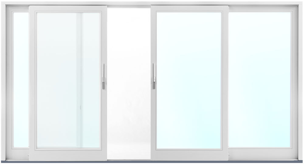 4-delt fasadeparti i aluminium med skyvedører - 3-lags glass + Ramme ermer 4-delt fasadeparti i aluminium med skyvedører - 3-lags glass + Ramme ermer