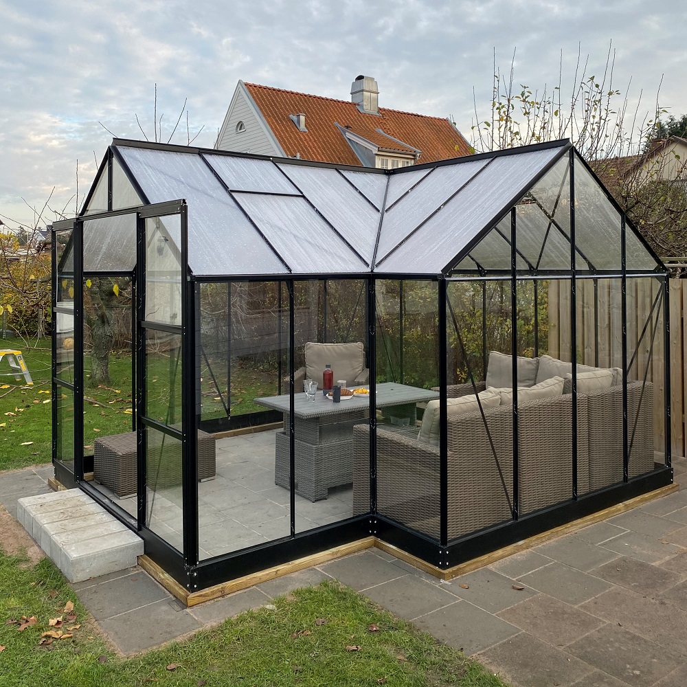 Drivhus Saturnus med herdet glass - 12,8 m² Drivhus Saturnus med herdet glass - 12,8 m²