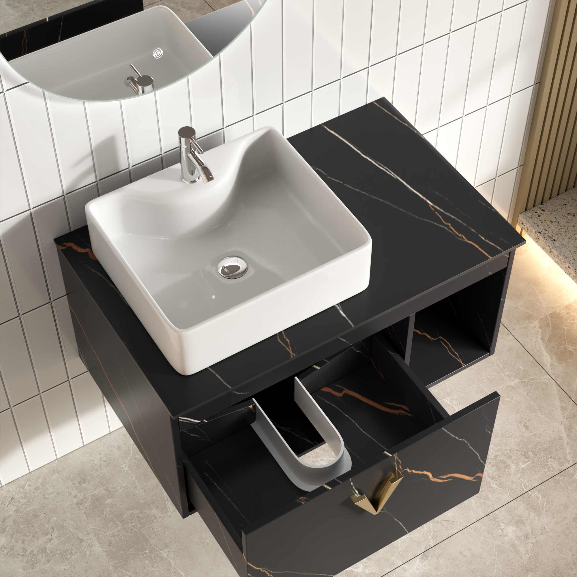Baderomsm�bler Luxe - Gr� & Messing