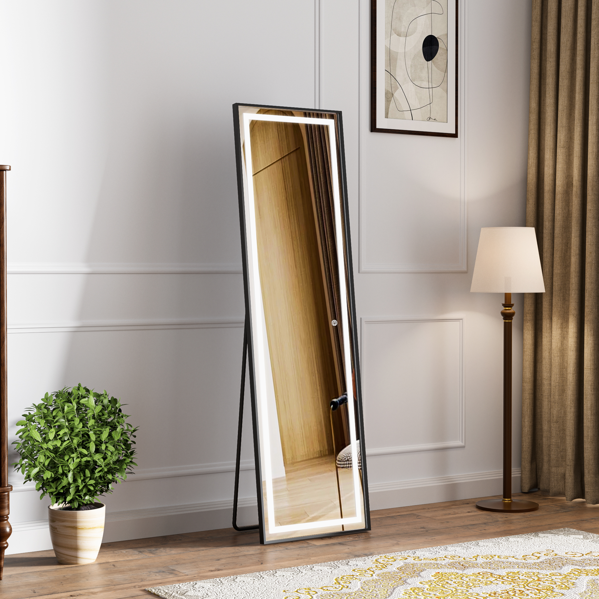 Stående LED-speil Teramo med sort ramme Stående LED-speil Teramo med sort ramme