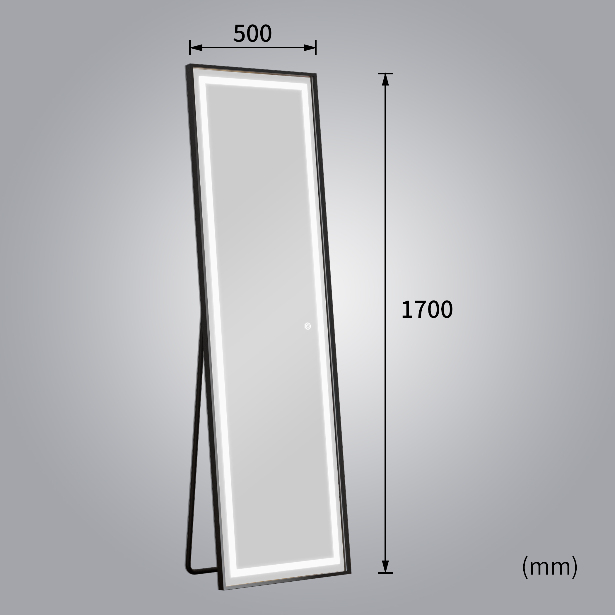 Stående LED-speil Teramo med sort ramme Stående LED-speil Teramo med sort ramme
