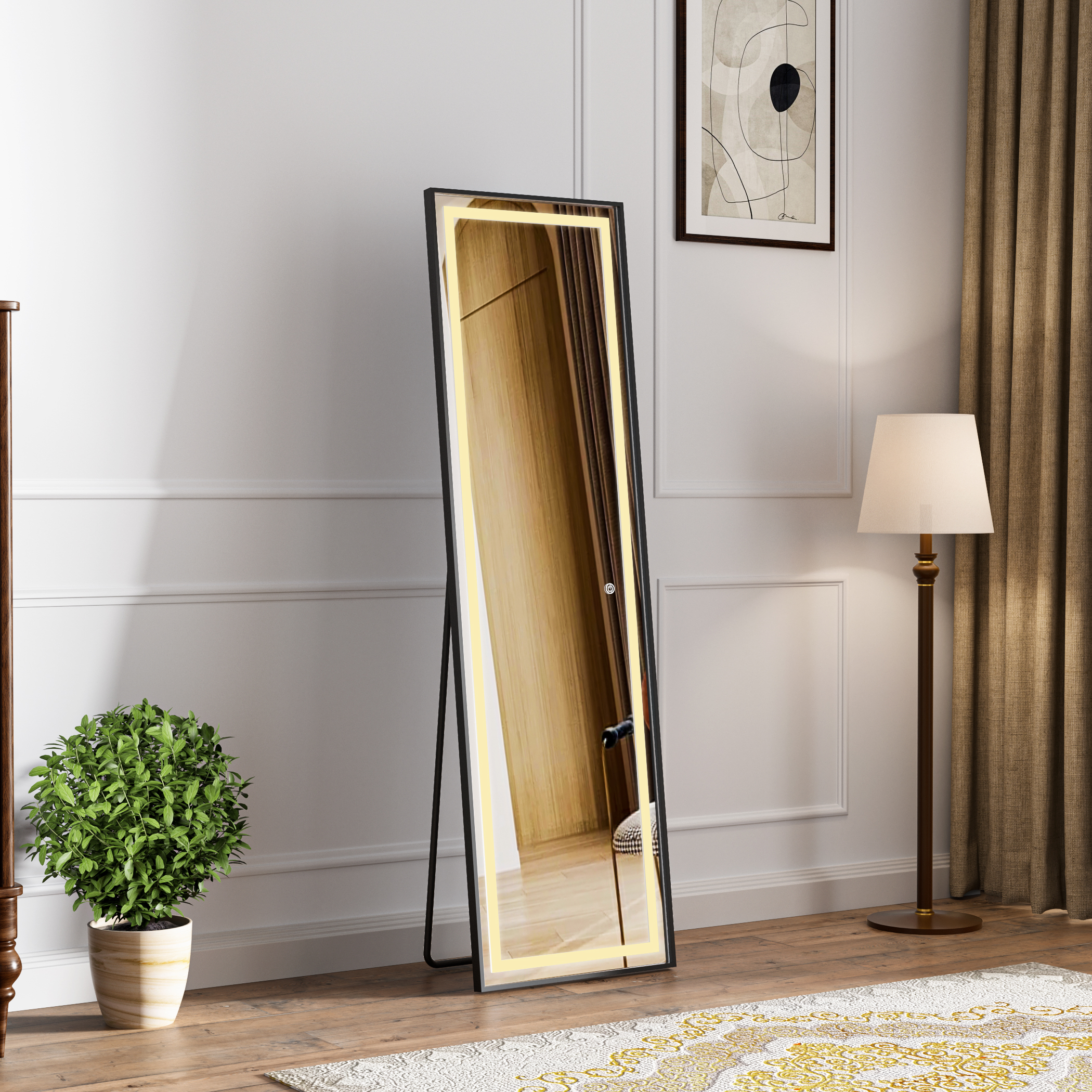Stående LED-speil Teramo med sort ramme Stående LED-speil Teramo med sort ramme