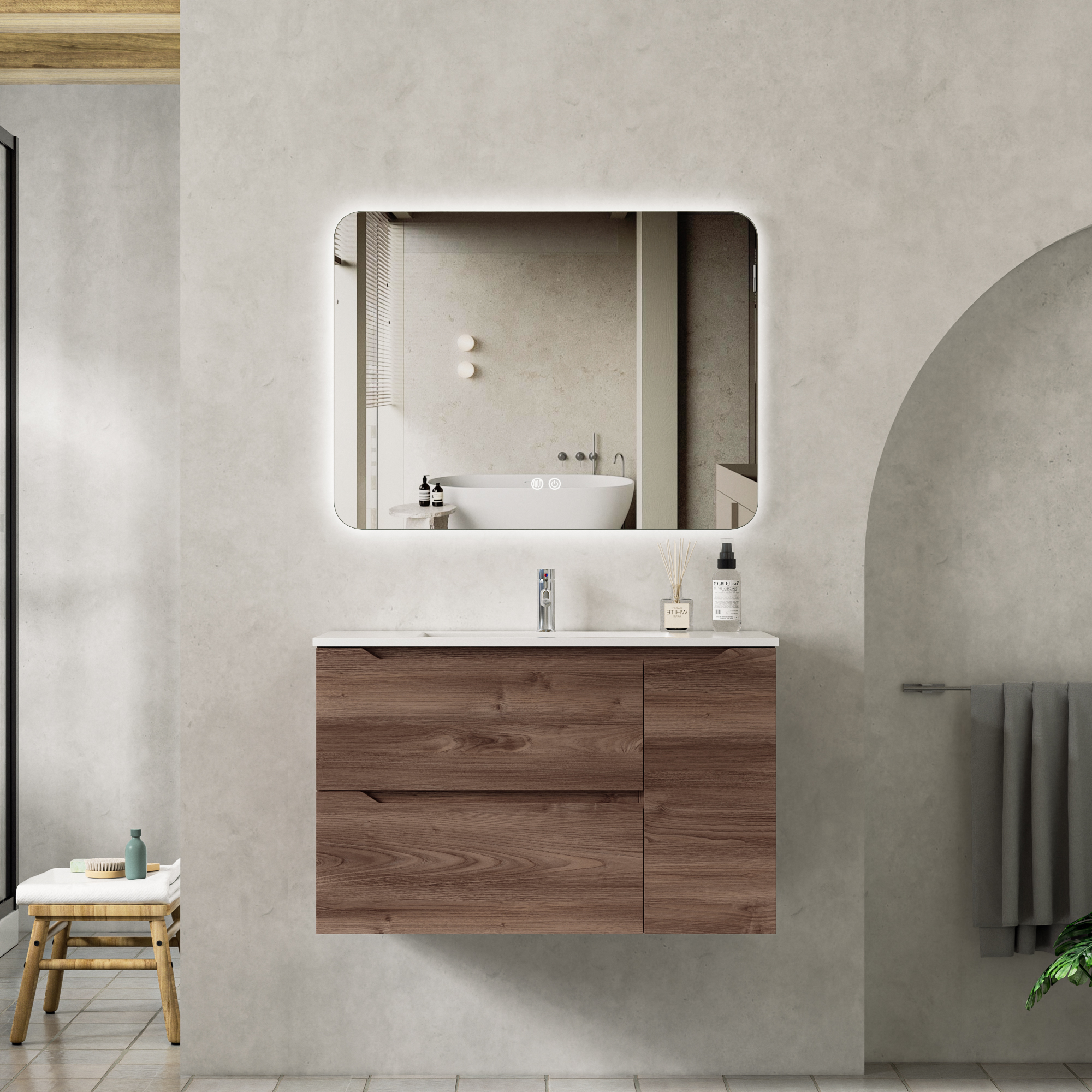 Baderomspakke - Portofino | Myktlukkende skuffer og LED-speil | 80 cm