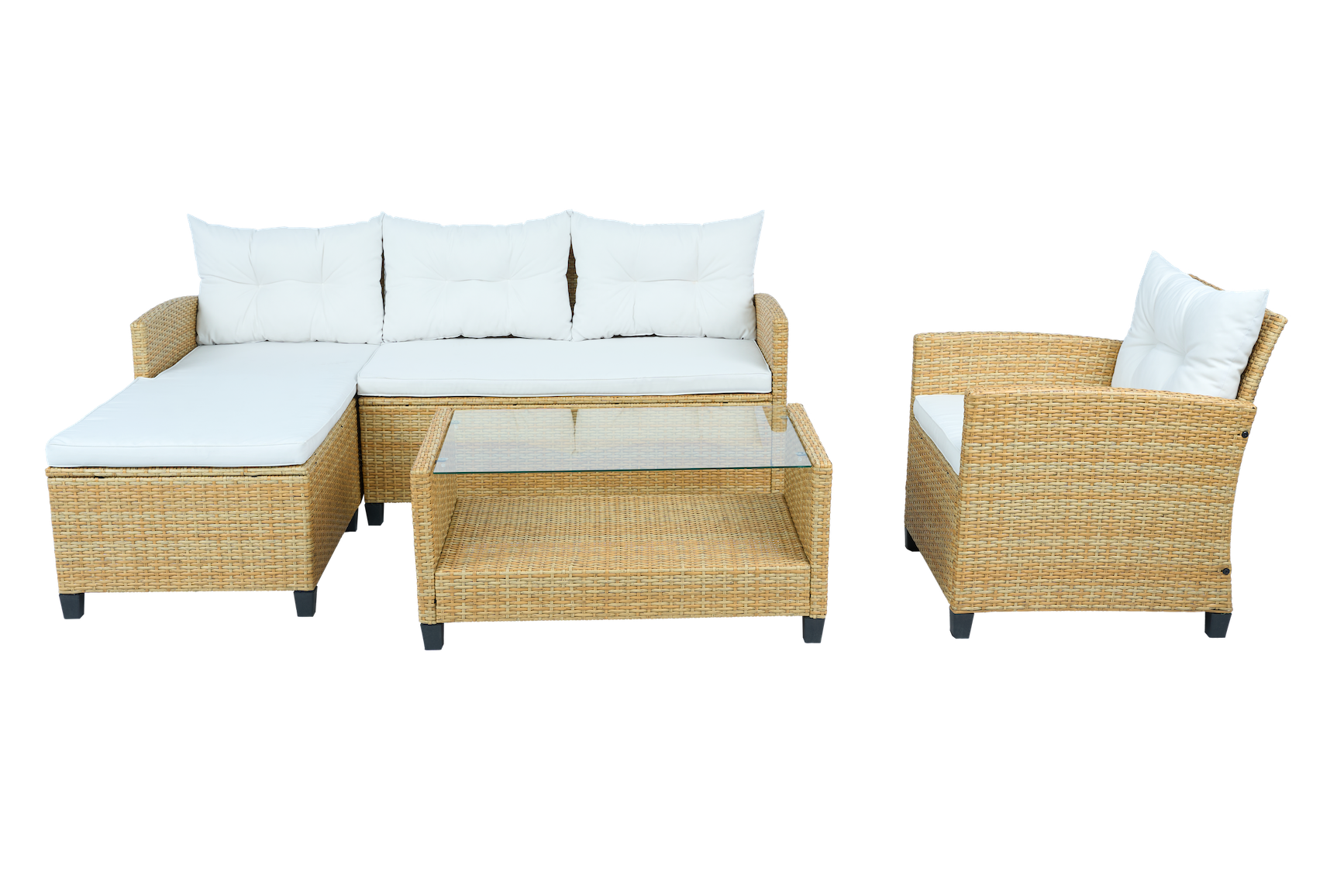 Utend�rs sofagruppe med divan og lenestol | Loungegruppe i kunstrotting | Beige