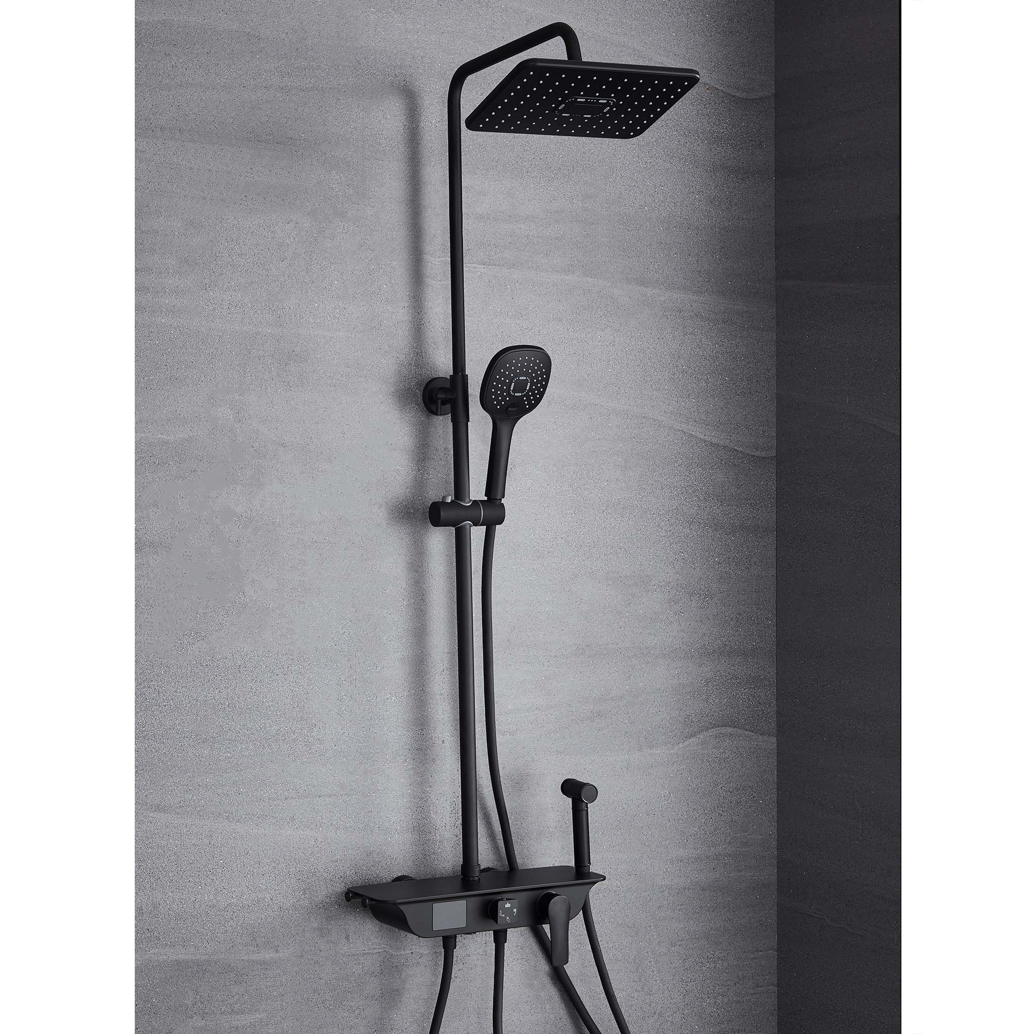 Dusjsett i taket med LED-display | Svart