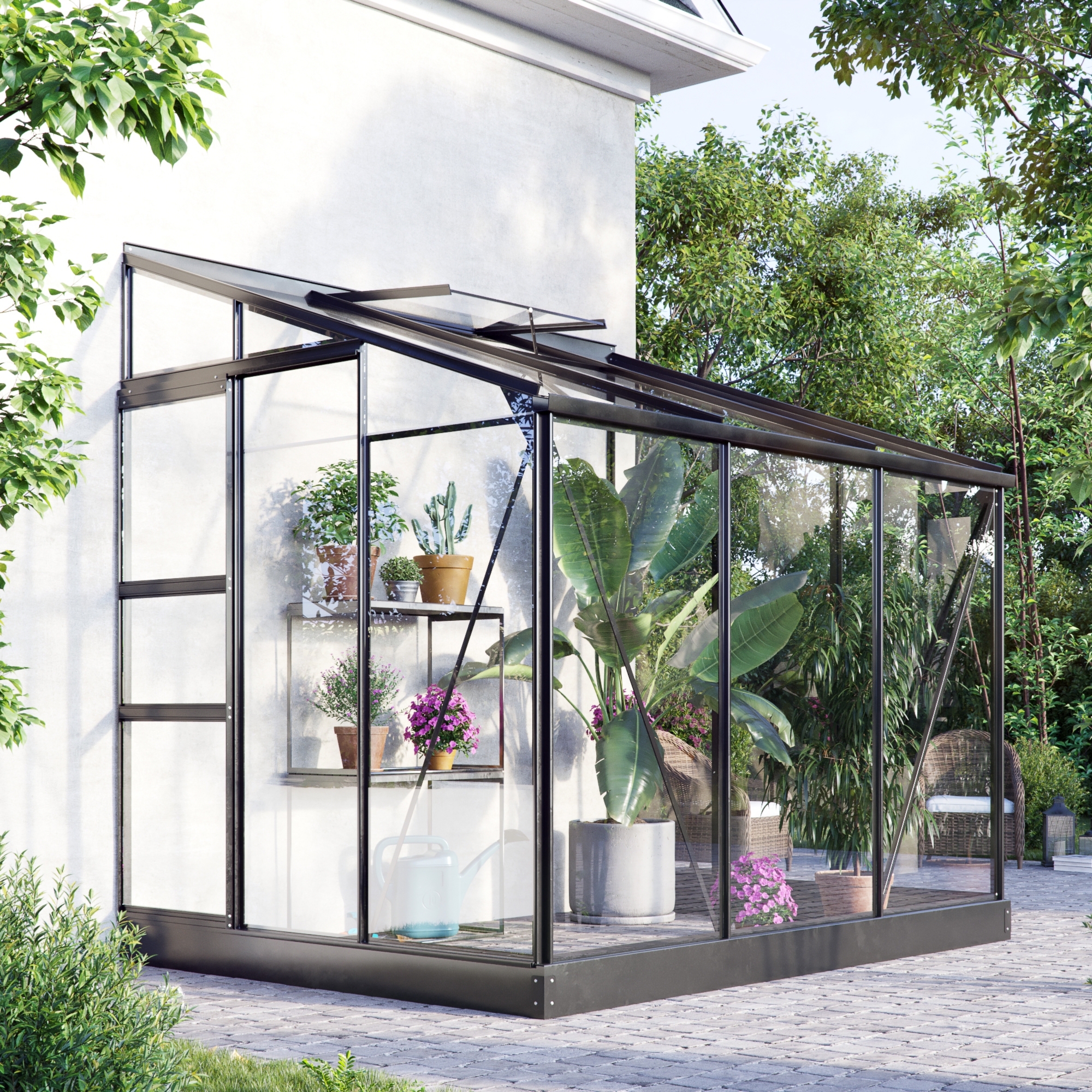 Veggdrivhus Nimas 4,8 m� - svart - herdet glass