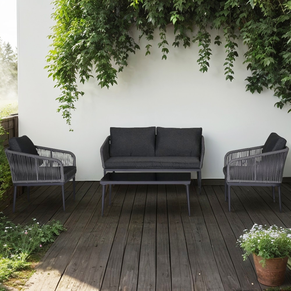 Molde salonggruppe med bord - Svart/gr� rep