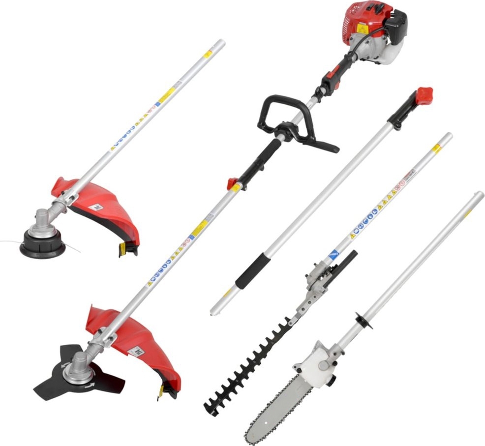 Bensindrevet multiverktøy trimmer-hekksaks-grensag 2-taktsmotor + Drivstofflagring Bensindrevet multiverktøy trimmer-hekksaks-grensag 2-taktsmotor + Drivstofflagring