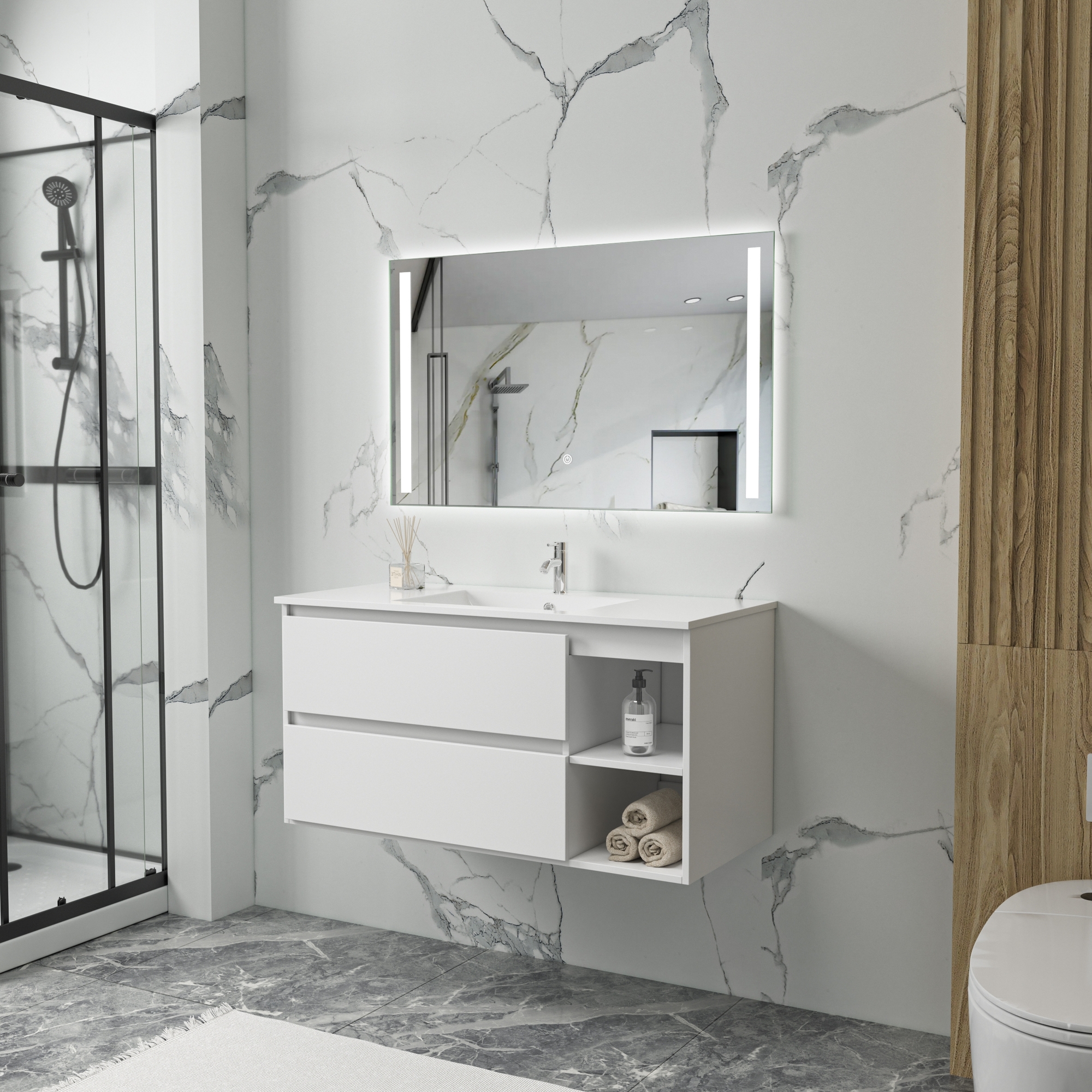 Baderomsmøbler Florence 100 cm - Hvit + Toalettpapirholder Baderomsmøbler Florence 100 cm - Hvit + Toalettpapirholder