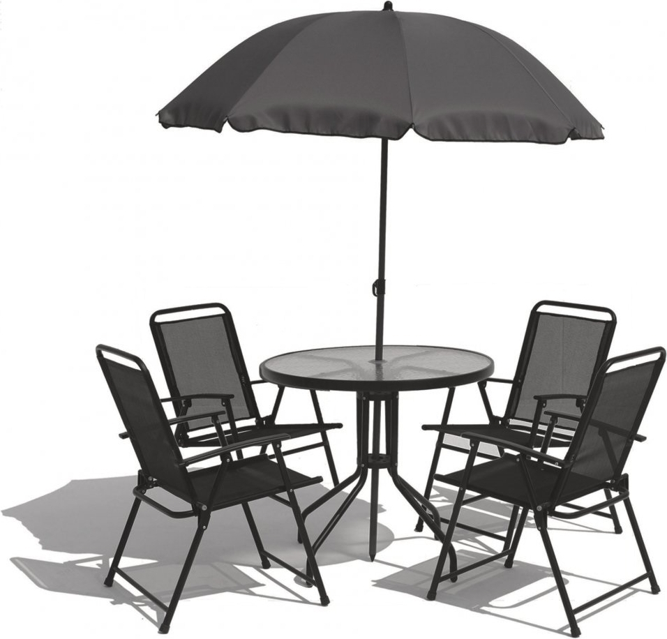 Uteservering sett 4 stoler og parasoll V�xj� komplett + Rengj�ringsspray for utem�bler