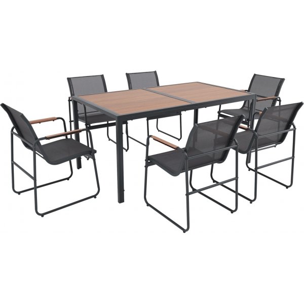 Utend�rs spisegruppe 160x90cm 6 stoler st�l Zanzibar + M�belpleie