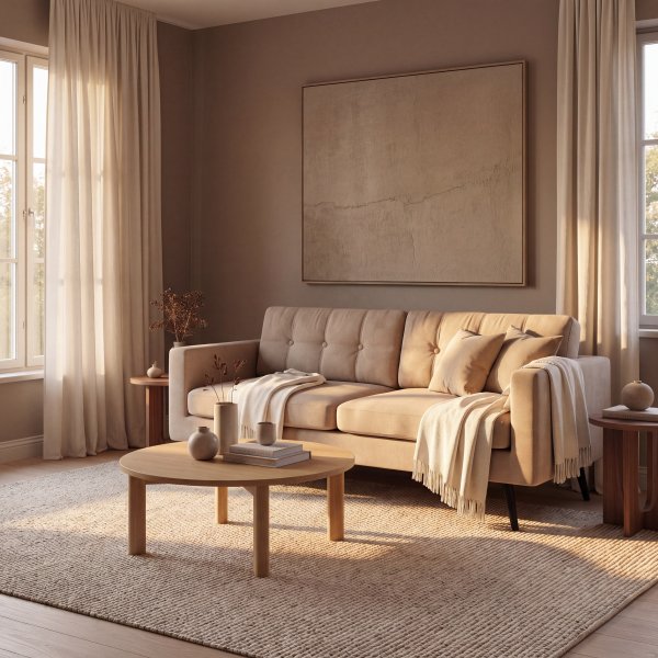 Stella Beige 3-seters sofa med svarte ben - Rett modell, M�l 187x80x80 cm