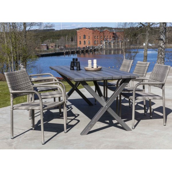 Scottsdale utespisegruppe med 6 stk karmstoler (stablebare) og spisebord 190 cm - Gr