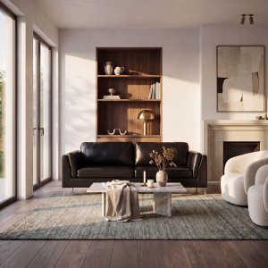 Svart 3-seters sofa Cansas - interi�r, kunstskinn og metallben, bredde 200 cm