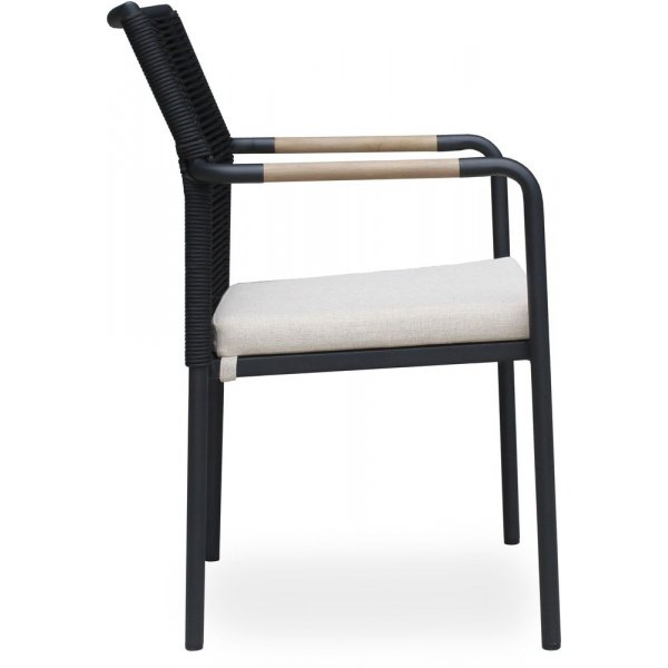 Utestol stabelbar i tau - Svart/Teak + Rengjringsspray for utembler