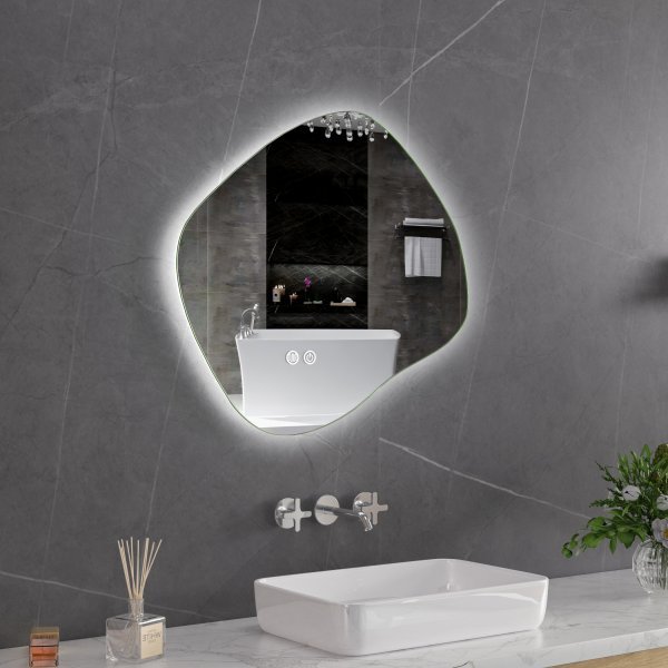 LED-speil 60x55 cm med antidugg og justerbar belysning
