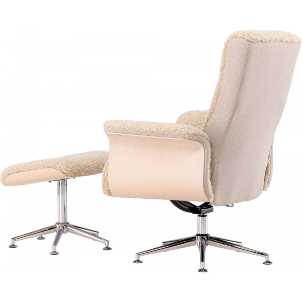 Lenestol med fotskammel Hag�n - beige teddy hvitvasket