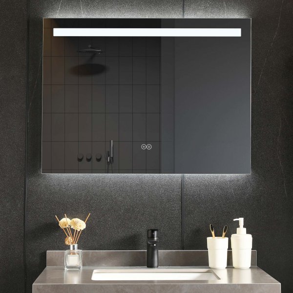 Baderomsspeil 80 x 60 cm med LED-belysning og antidugg