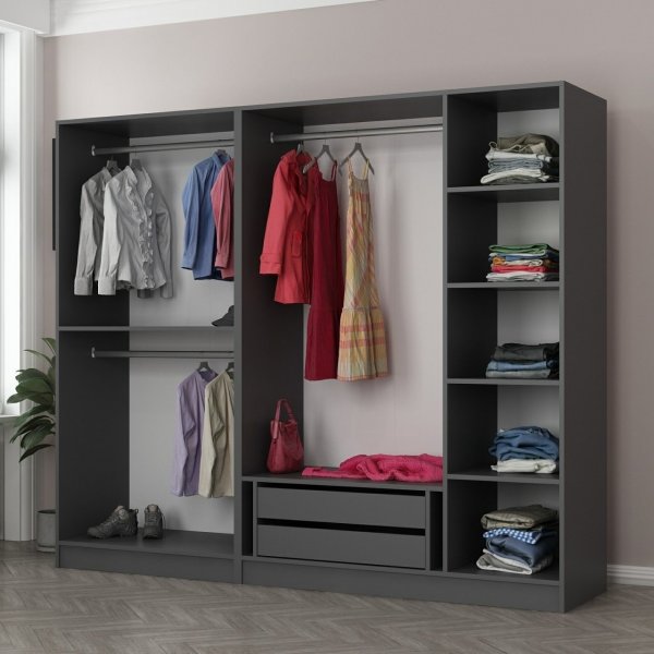 Cavolo garderobeskap 225x52x210 cm - Antrasitt/sort Cavolo garderobeskap 225x52x210 cm - Antrasitt/sort