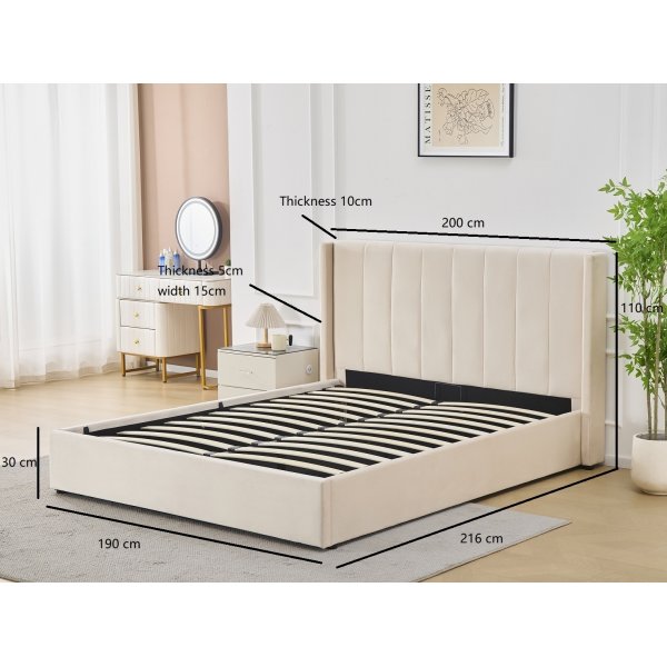 Sengeramme med hodegavl og oppbevaring 180 x 200 cm - Beige - Bianca