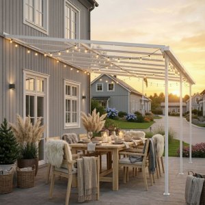 Balkongtak 5,6x2,5 m hvit aluminium UV-beskyttet kanalplast