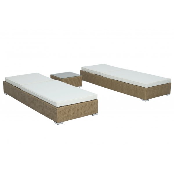 Astrid 2 stk Solsenger med bord - Naturlig syntetisk rotting Astrid 2 stk Solsenger med bord - Naturlig syntetisk rotting