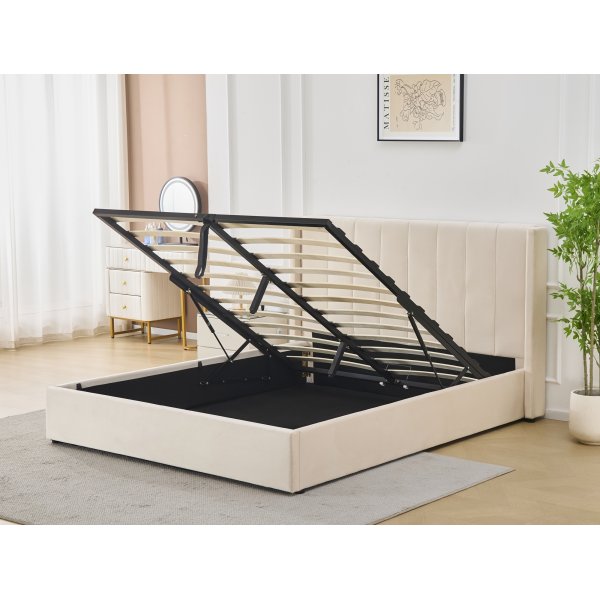 Sengeramme med oppbevaring inkludert hodegavl 160 x 200 cm beige - Bianca