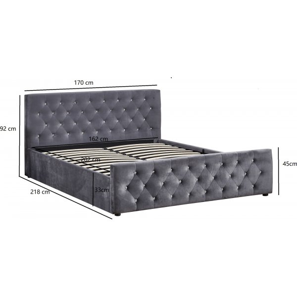 Sengeramme med oppbevaring 160 x 200 cm - Gr� fl�yel - Dubai