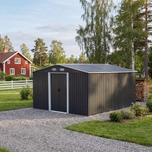 Lagerrom 12,5 m² galvanisert stålplate skyvedørsett utendørs Lagerrom 12,5 m² galvanisert stålplate skyvedørsett utendørs