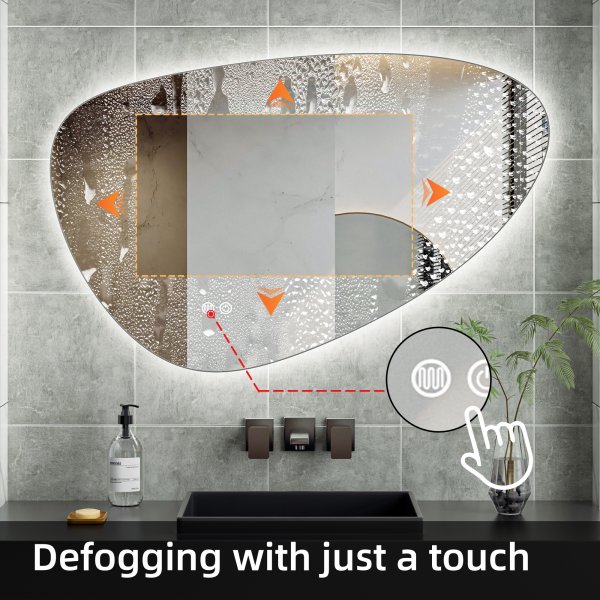 Speil - Tivoli | Asymmetrisk | LED-belysning, dimbar og antidugg Speil - Tivoli | Asymmetrisk | LED-belysning, dimbar og antidugg