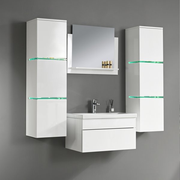 Baderomsmbler Venezia 60 cm - Hvit med LED-belysning + Toalettpapirholder