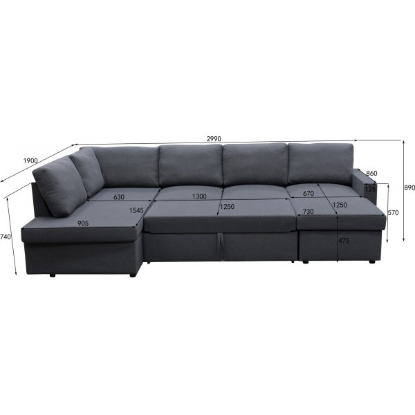 U-sofa sovesofa Tärnö med oppbevaring - 304 cm - mørkegrå U-sofa sovesofa Tärnö med oppbevaring - 304 cm - mørkegrå