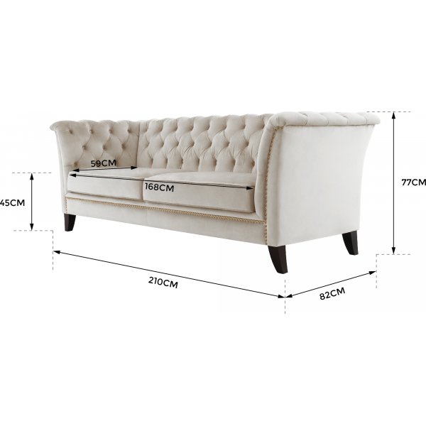 Sofa 3-seters Chesterfield beige - Milton