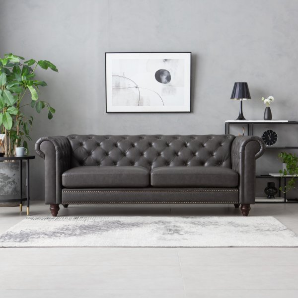 Sofa Chesterfield 3-seter 219 cm - m�rkebrun PU