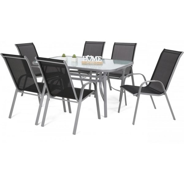 Spisegruppe Sevilla brod + 6 stoler - Slv/svart
