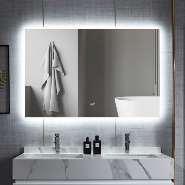 Baderomsspeil 100 x 80 cm med LED-belysning og antidugg