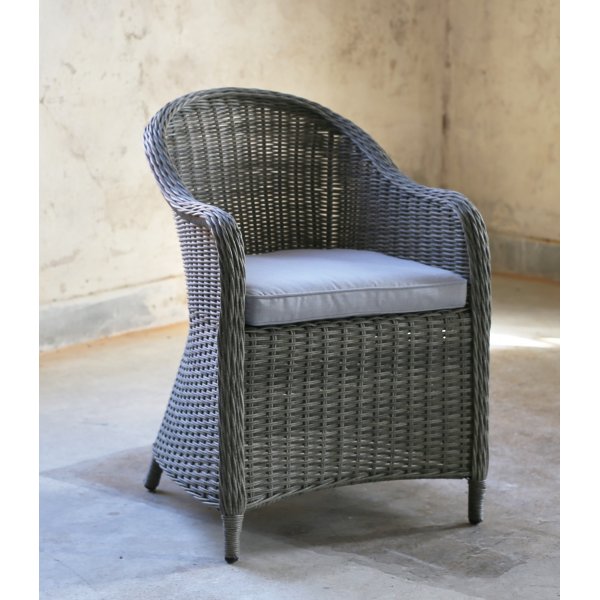 Matgruppe Alva: Spisebord i teak / galvanisert st�l med 6 Mercury lenestoler i gr� kunstrotting