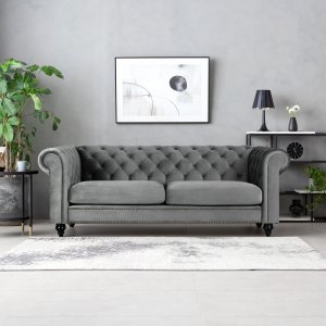 Chesterfield 3-seters sofa 210 cm grå fløyel Chesterfield 3-seters sofa 210 cm grå fløyel