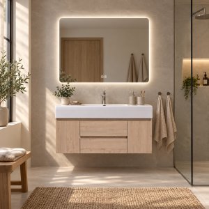 Baderomspakke 120 cm Lyst tre med LED-speil - Miami + Toalettpapirholder