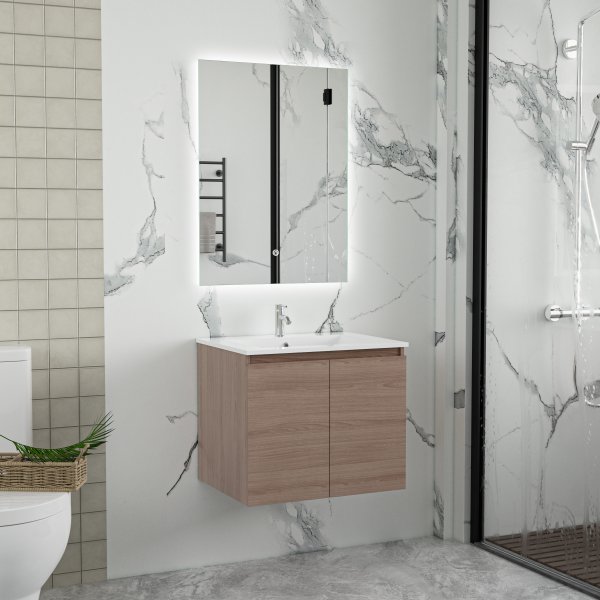 Baderomsmbler Stockholm 60 cm - Mrk treimitasjon + 2.00 x Baderomskrok