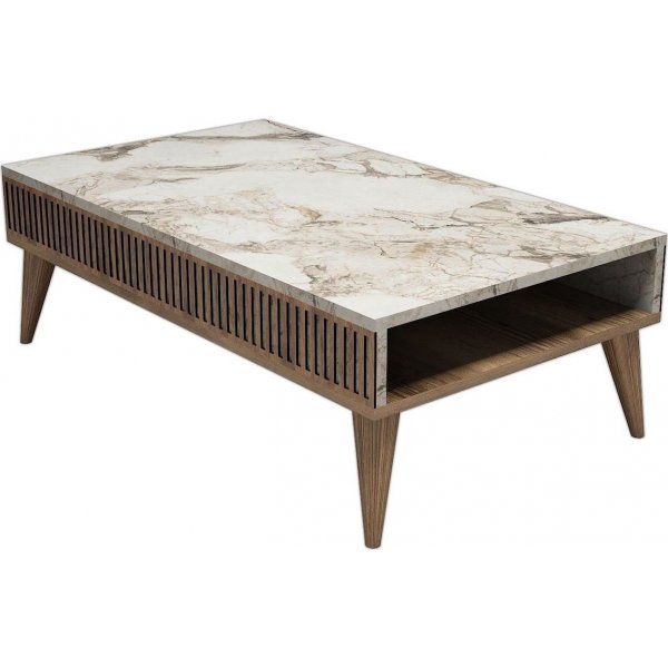 Milan salongbord 105 x 60 cm - Valnøtt/hvit marmorlook Milan salongbord 105 x 60 cm - Valnøtt/hvit marmorlook