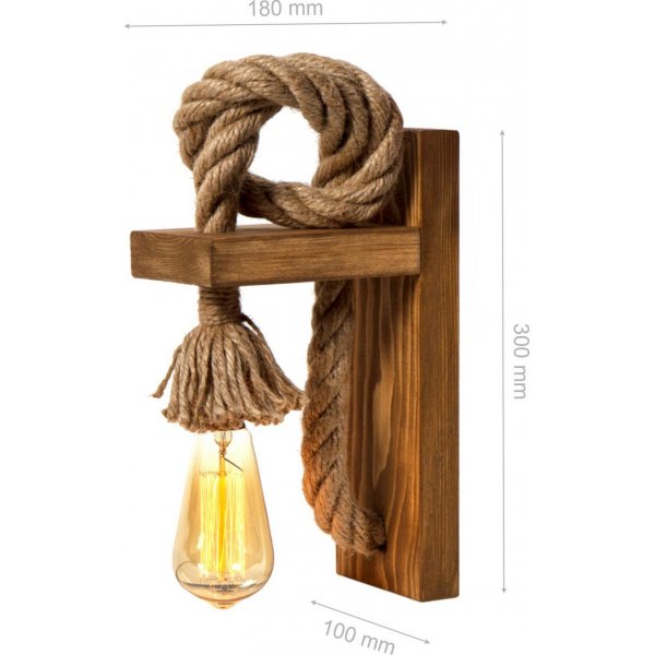 Vegglampe med tau og tre