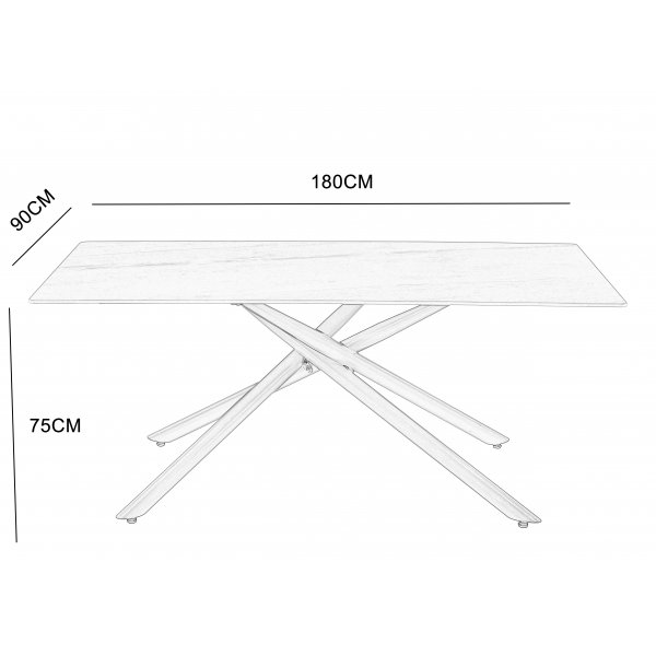 Jupiter spisebord - 180x90 cm - Hvit marmorplate i keramikk