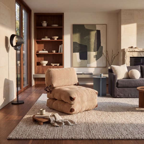 Sammenleggbar liten lenestolseng 80 cm - Enkel 1-seters sofa - Kamelkordfl�yel