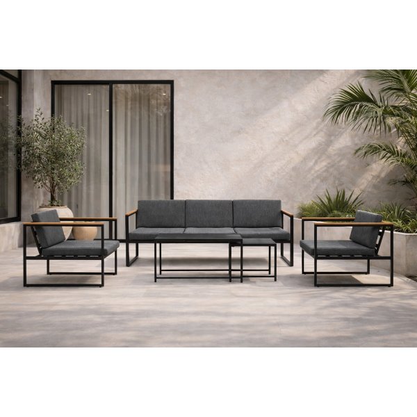 Loungegruppe Svart ramme Gr� puter med bord - Dakar