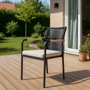 Stol svart tau utendørs - Svart/Teak Stol svart tau utendørs - Svart/Teak