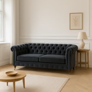 Chesterfield sofa Cambridge Deluxe 2,5-seter - Mørkegrå fløyel Chesterfield sofa Cambridge Deluxe 2,5-seter - Mørkegrå fløyel