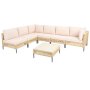 Stor utend�rs hj�rnesofa med bord | Loungesett i kunstrotting | Kremfarget