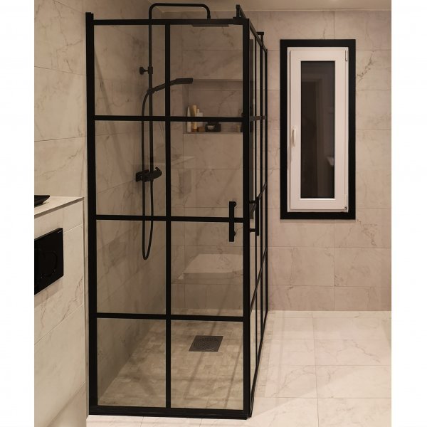 Dusjkabinett 80x80x200cm | 6mm sikkerhetsglass | Svarte profiler