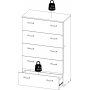 Space kommode hvit med 5 skuffer, bredde 74 cm og h�yde 115 cm